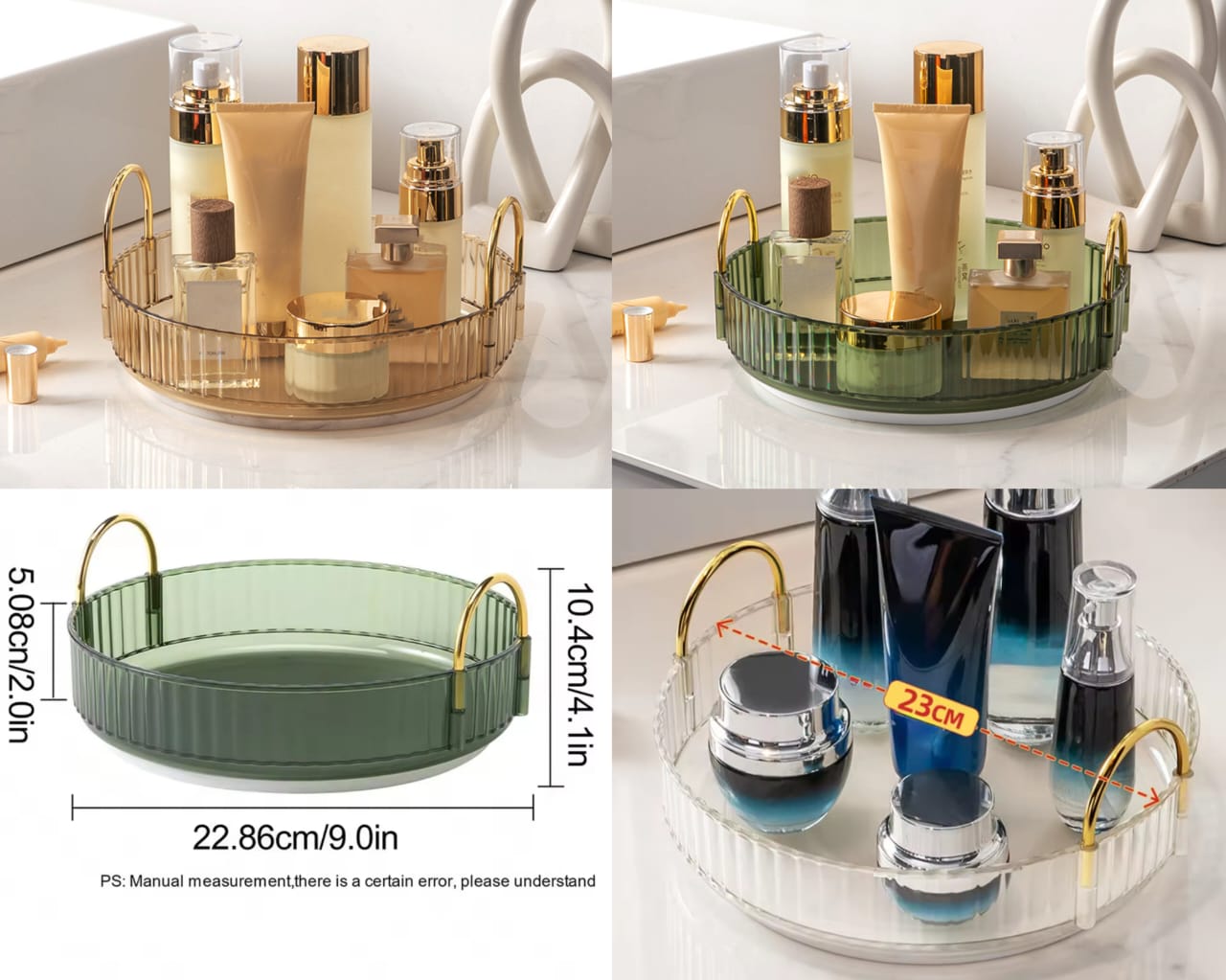 360° Rotating Cosmetic Display Case, Multifunctional Crystal Rotating Tray, Detachable Skincare Holder Rack 360° Rotating Cosmetic Display Case, Multifunctional Crystal Rotating Tray, Detachable Skincare Holder Rack